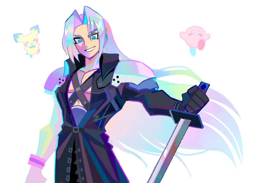 kirby, sephiroth, and pichu (pokemon and 4 more) drawn by denaseey