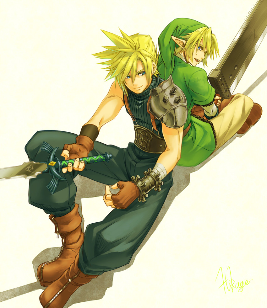 link and cloud strife (final fantasy and 3 more) drawn by banana_gyuunyuu