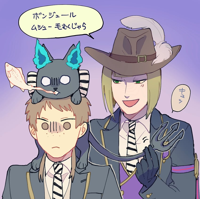 yuu, grim, and rook hunt (twisted wonderland) drawn by penya
