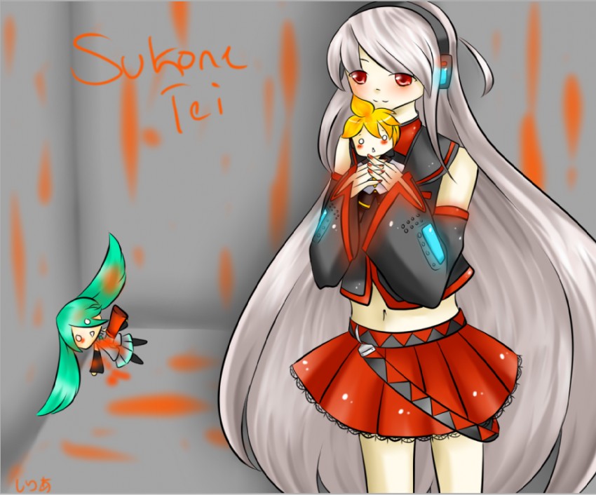 hatsune miku, kagamine len, and sukone tei (vocaloid and 1 more) drawn by bakachocolatesan