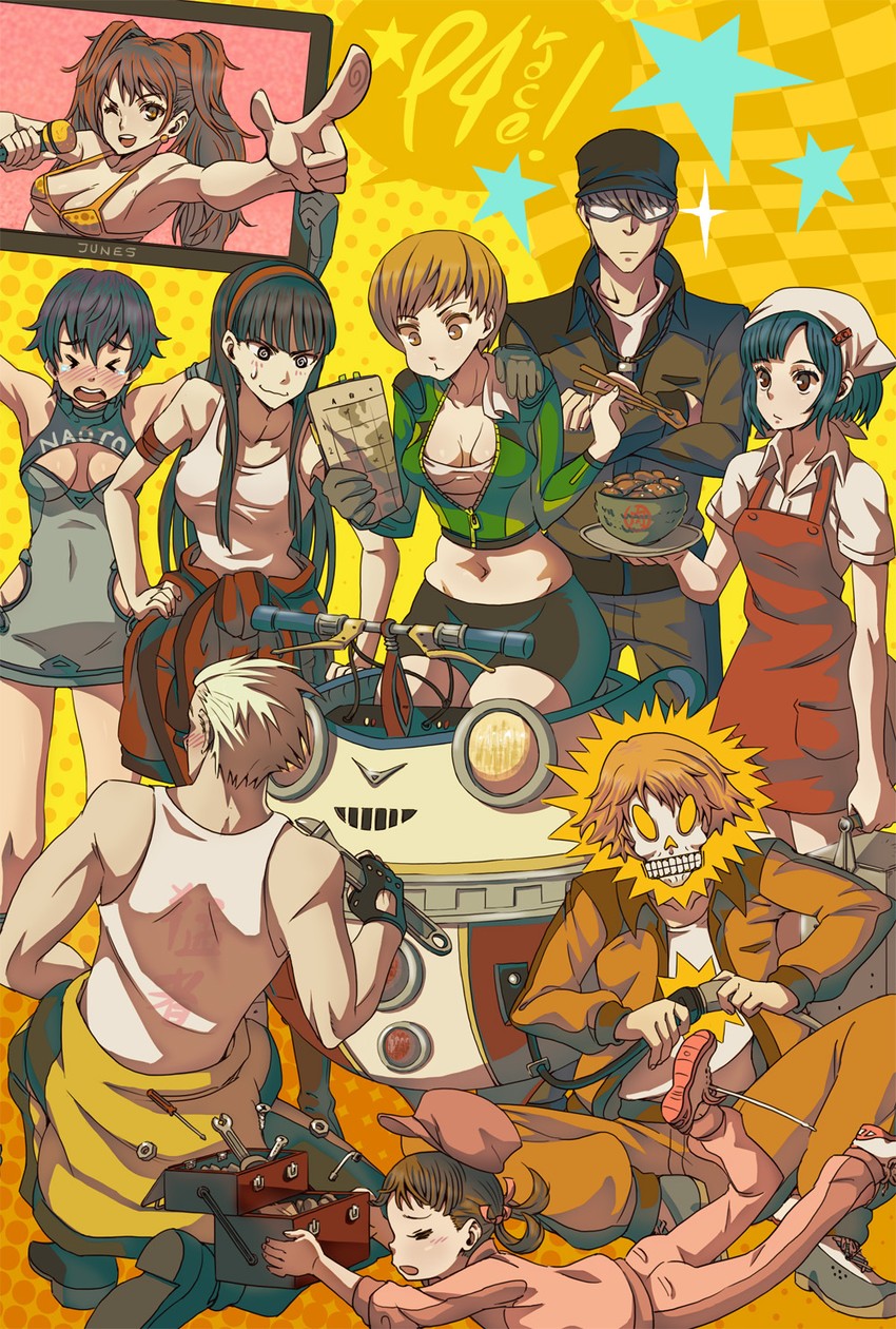 narukami yu, shirogane naoto, satonaka chie, kujikawa rise, amagi yukiko, and 5 more (persona and 3 more) drawn by vinhnyu