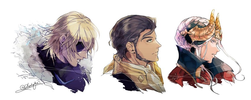 edelgard von hresvelg, dimitri alexandre blaiddyd, and claude von riegan (fire emblem and 1 more) drawn by hotate_rayan