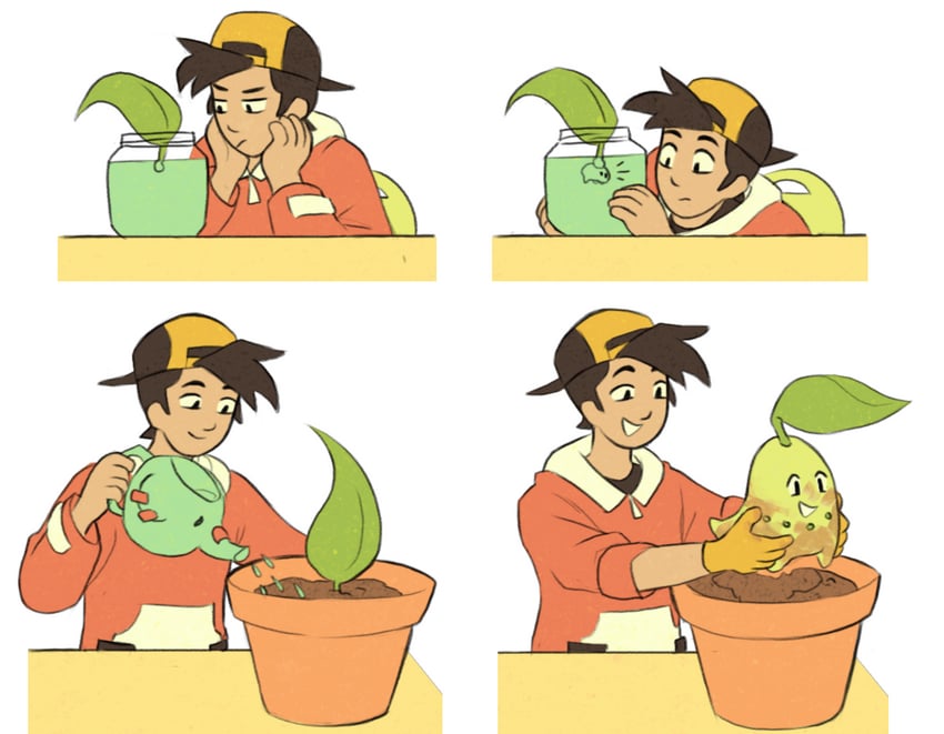 ethan, chikorita, and phanpy (pokemon and 1 more) drawn by fruitcombo