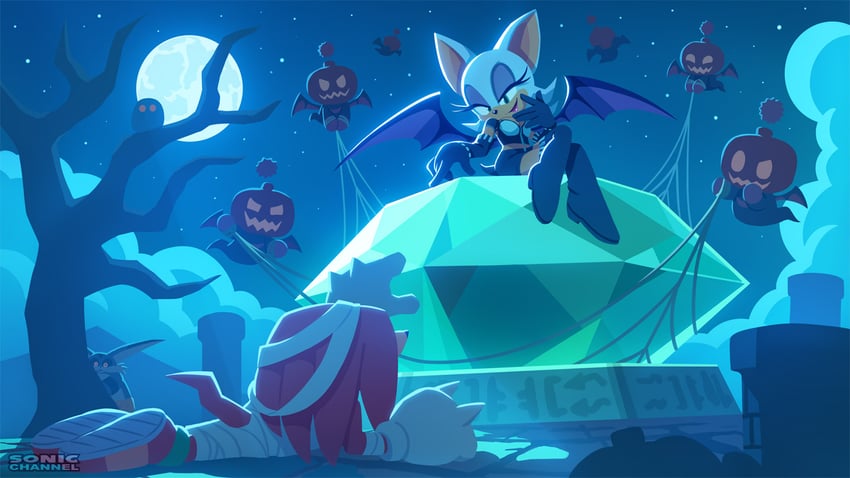 rouge the bat, knuckles the echidna, big the cat, and dark chao (sonic and 2 more) drawn by karasuno_yui