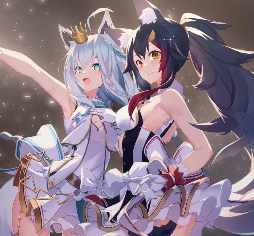 shirakami fubuki and ookami mio (hololive) drawn by ninsaki_(9saki)