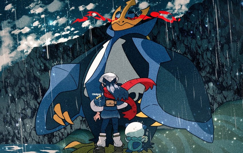 akari, oshawott, and empoleon (pokemon and 1 more) drawn by hakoya