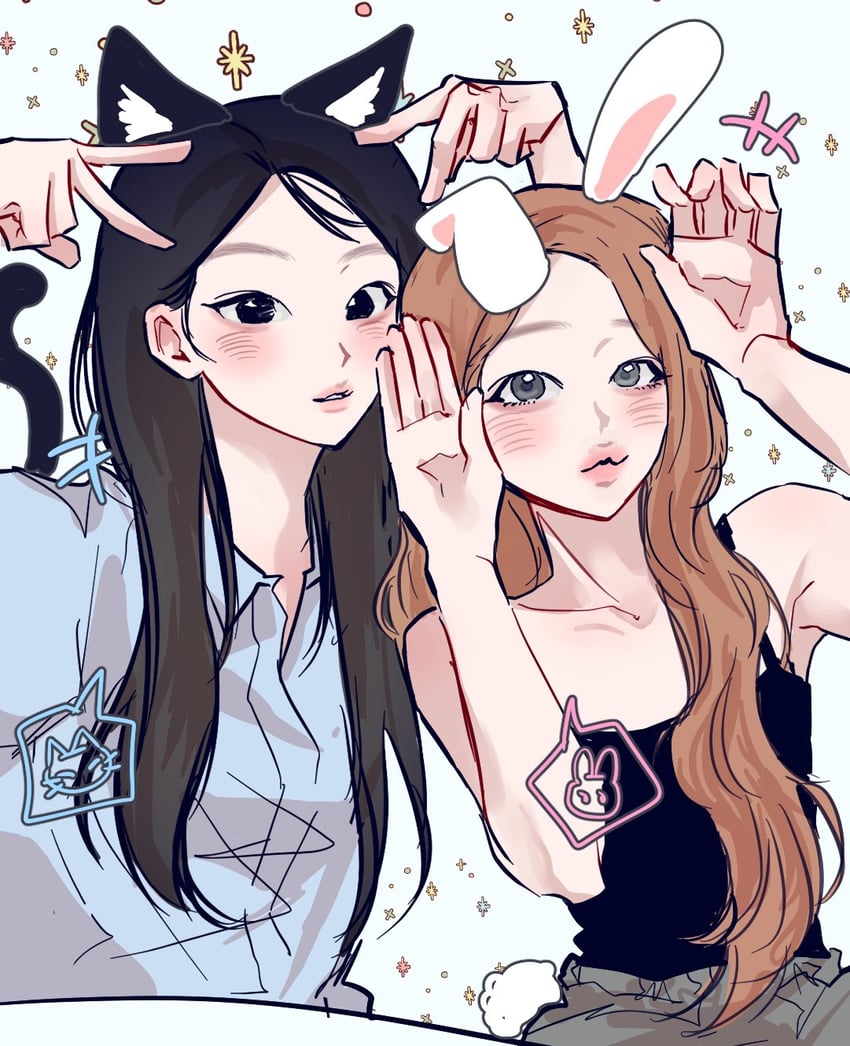 haneul and julie (real life and 1 more) drawn by iyu_(neuleu00)