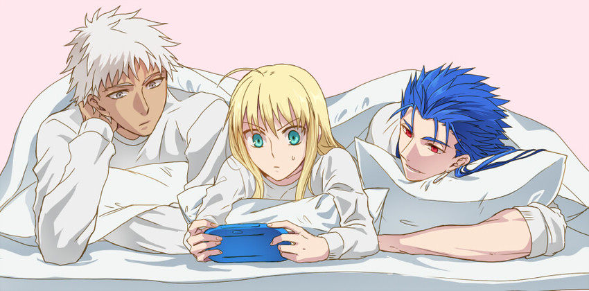 artoria pendragon, saber, cu chulainn, and archer (fate and 1 more) drawn by ooka_(rkyu)