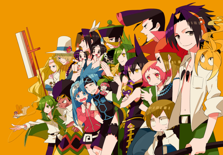 kyouyama anna, asakura yoh, tao jun, usui horokeu, amidamaru, and 16 more (shaman king) drawn by gum_(gmng)