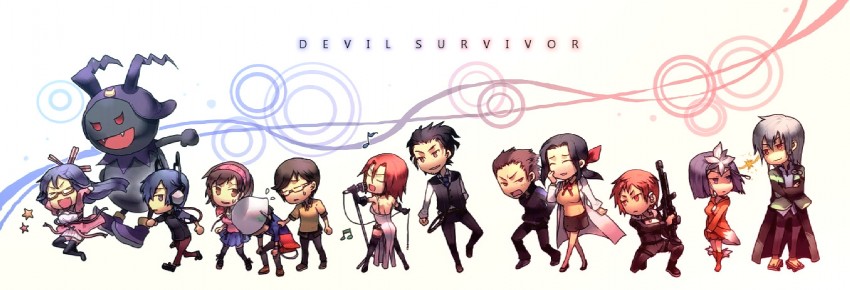 tanigawa yuzu, protagonist, black frost, kuzuryuu amane, komaki midori, and 8 more (devil survivor and 1 more) drawn by sunakumo