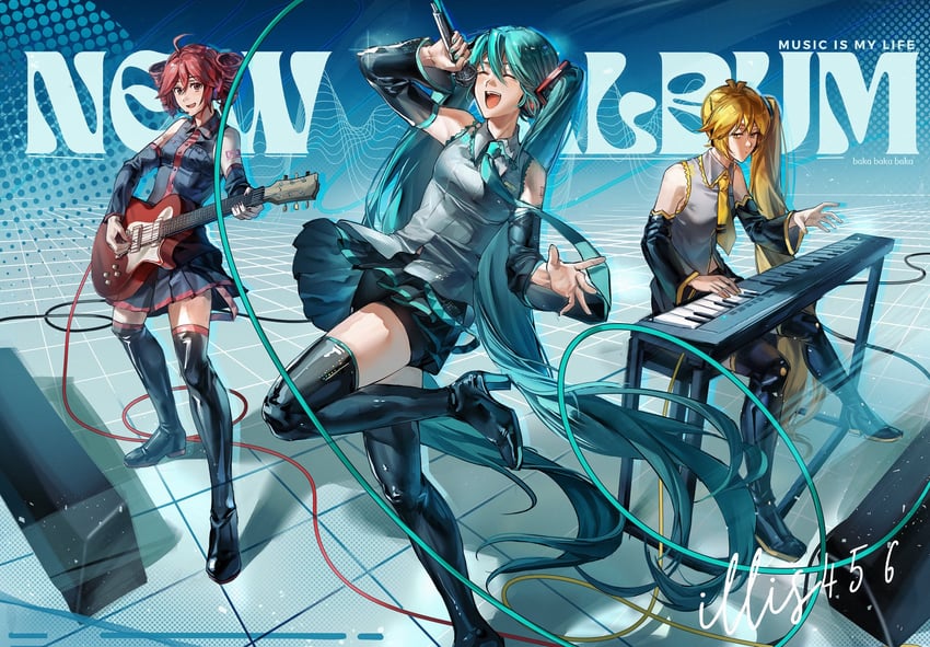 hatsune miku, kasane teto, and akita neru (vocaloid and 2 more) drawn by illis456