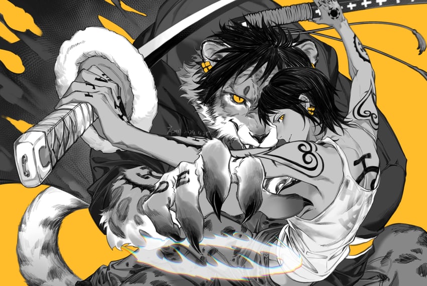 trafalgar law and law-chan (one piece) drawn by xuchuan