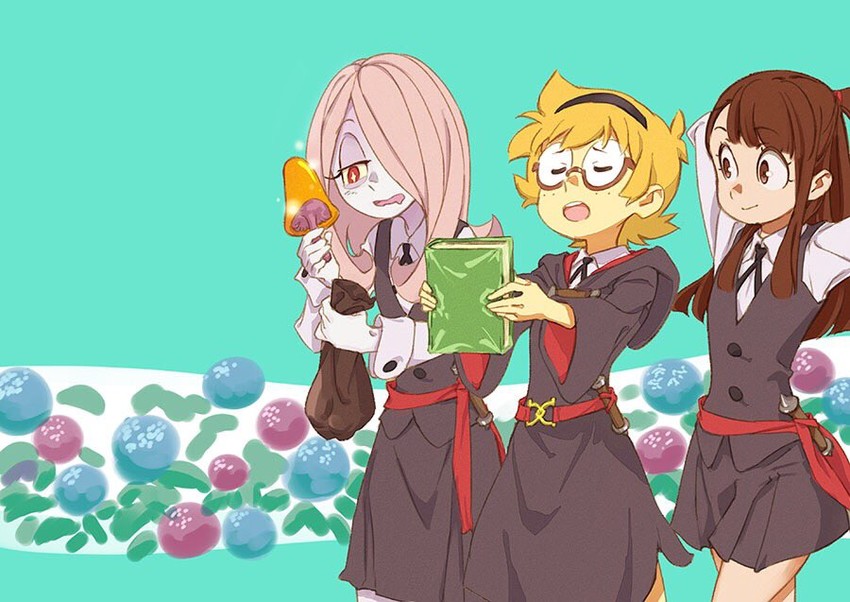 kagari atsuko, sucy manbavaran, and lotte jansson (little witch academia) drawn by takeda_naoki