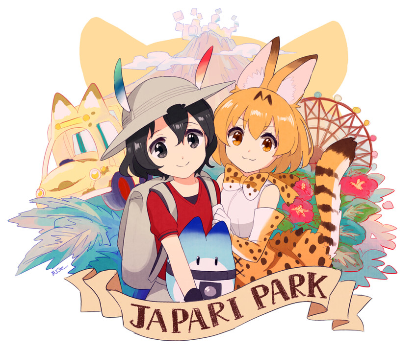 serval, kaban, and lucky beast (kemono friends) drawn by kise_(swimmt)