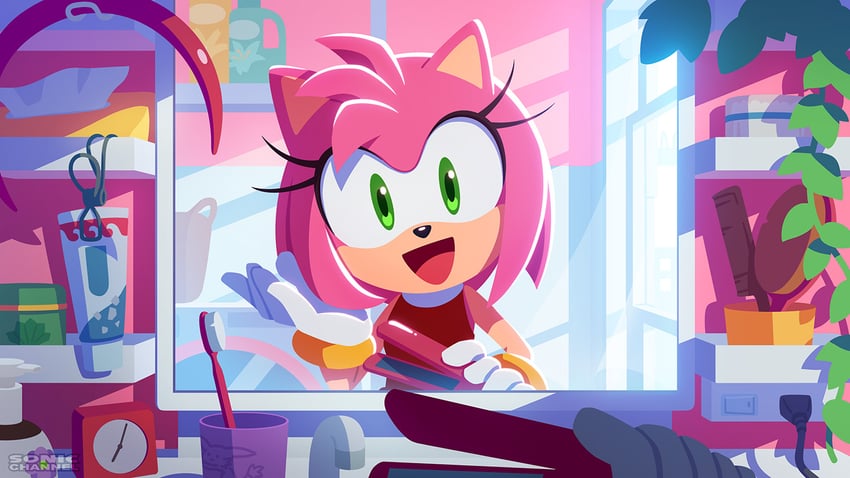 amy rose and big the cat (sonic and 1 more) drawn by karasuno_yui