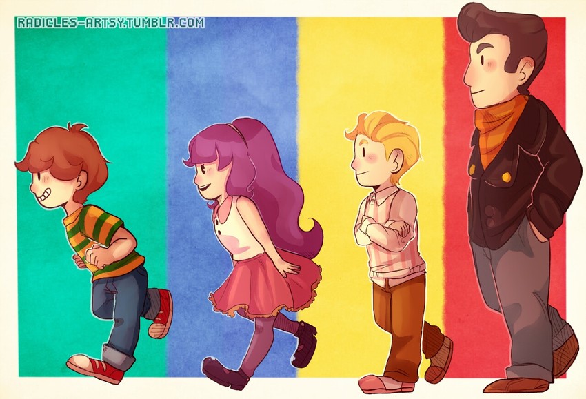 travis, meryl, leo, and floyd (mother 4) drawn by notelvira