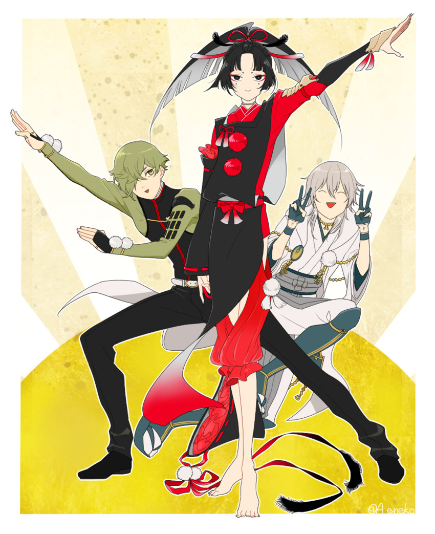 tsurumaru kuninaga, uguisumaru, and kogarasumaru (touken ranbu) drawn by eneko