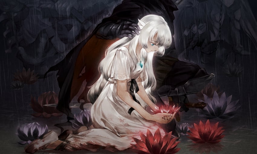 lily and umbral knight (ender lilies quietus of the knights) drawn by pearjarrr