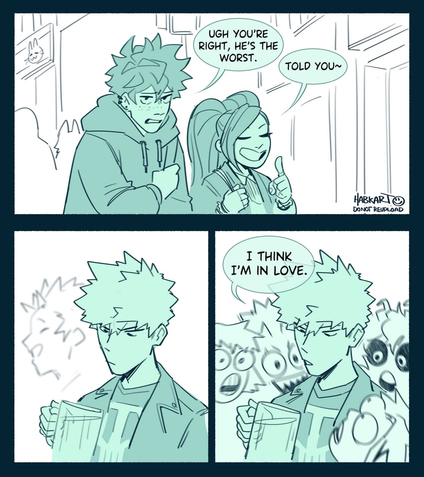 midoriya izuku, bakugou katsuki, ashido mina, kirishima eijiro, kaminari denki, and 2 more (boku no hero academia) drawn by habkart