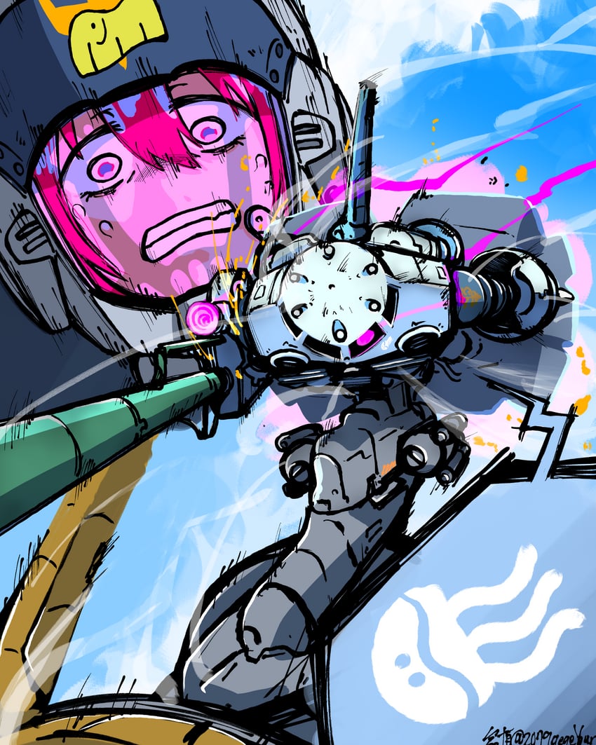 amate yuzuriha and ze'gok (gundam and 2 more) drawn by taida