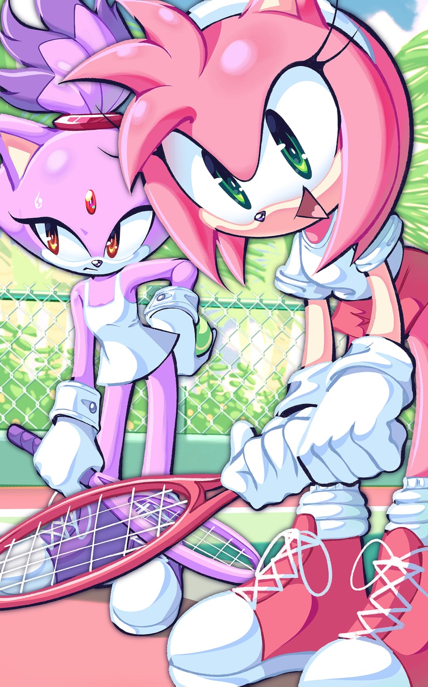 amy rose and blaze the cat (sonic and 1 more) drawn by nano_(nanolovesyou)