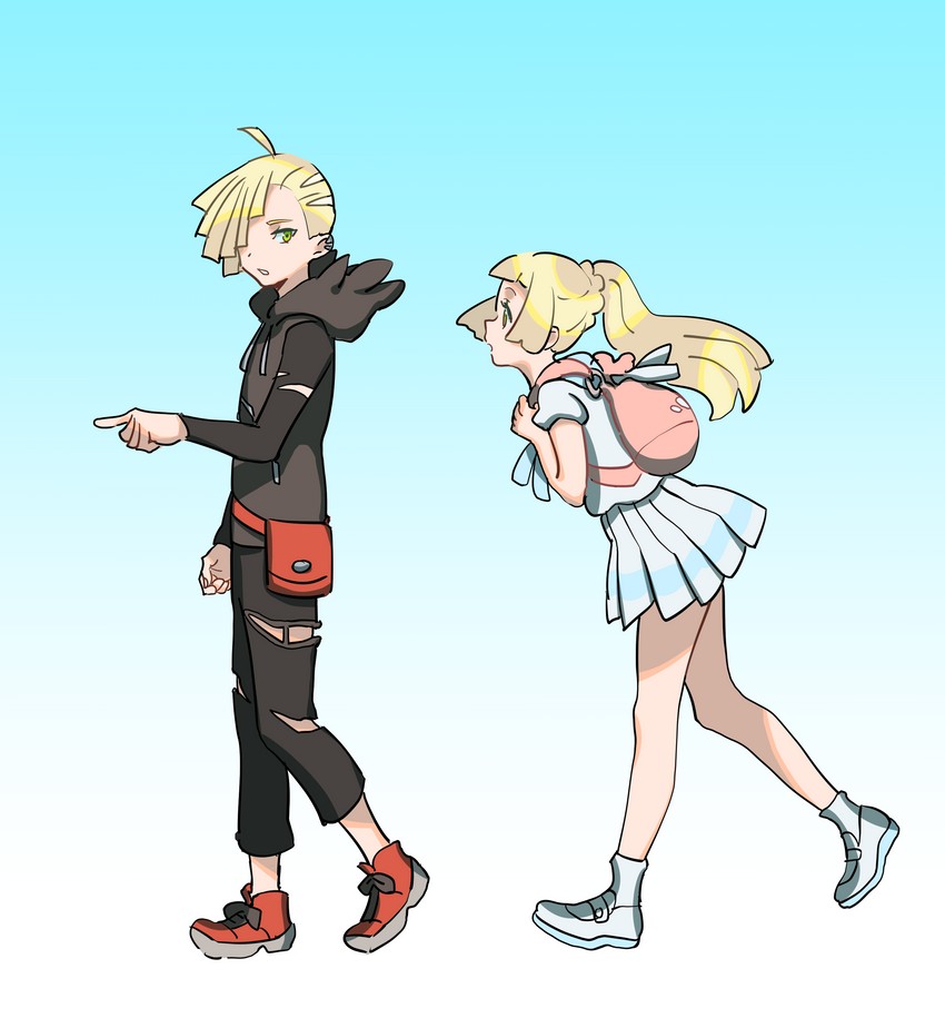 lillie and gladion (pokemon and 1 more) drawn by bomhat