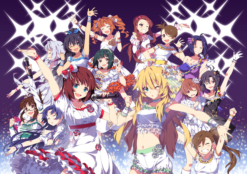 hoshii miki, kisaragi chihaya, amami haruka, kikuchi makoto, shijou takane, and 9 more (idolmaster) drawn by ooba_kagerou