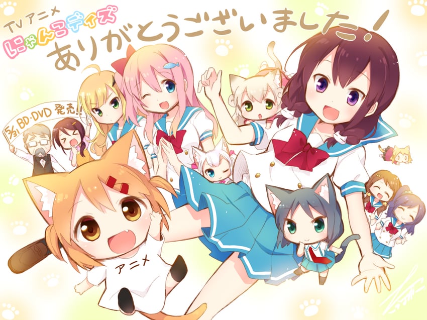 maa, rou, shii, konagai yuuko, shiratori azumi, and 4 more (nyanko days) drawn by tarabagani