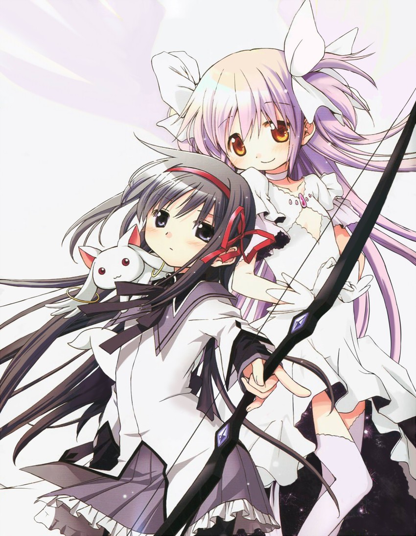 akemi homura, kaname madoka, kyubey, and ultimate madoka (mahou shoujo madoka magica and 1 more) drawn by aoki_ume
