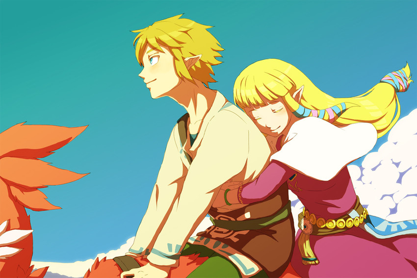 link, princess zelda, and loftwing (the legend of zelda and 1 more) drawn by saiba_(henrietta)