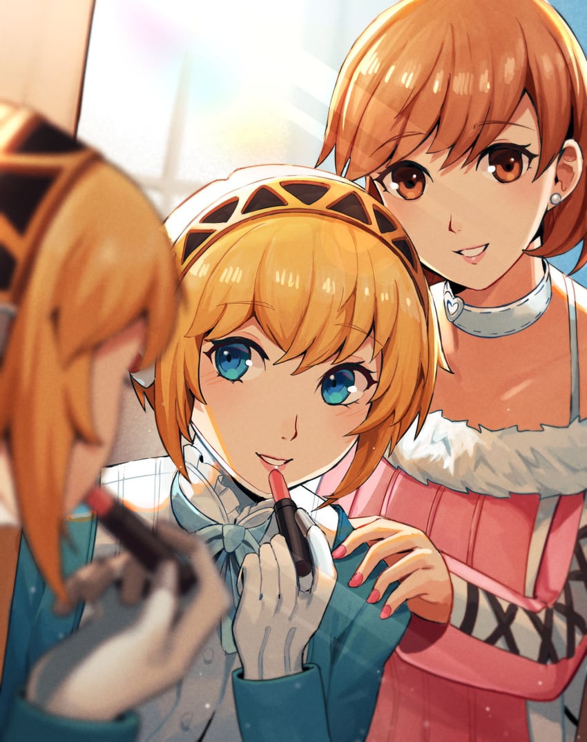 aigis and takeba yukari (persona and 2 more) drawn by kuki_tan