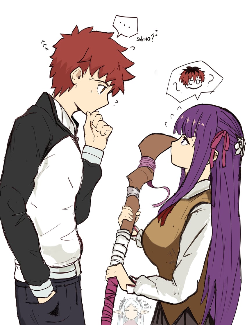 frieren, tohsaka rin, emiya shirou, fern, matou sakura, and 1 more (fate and 2 more) drawn by shokobr