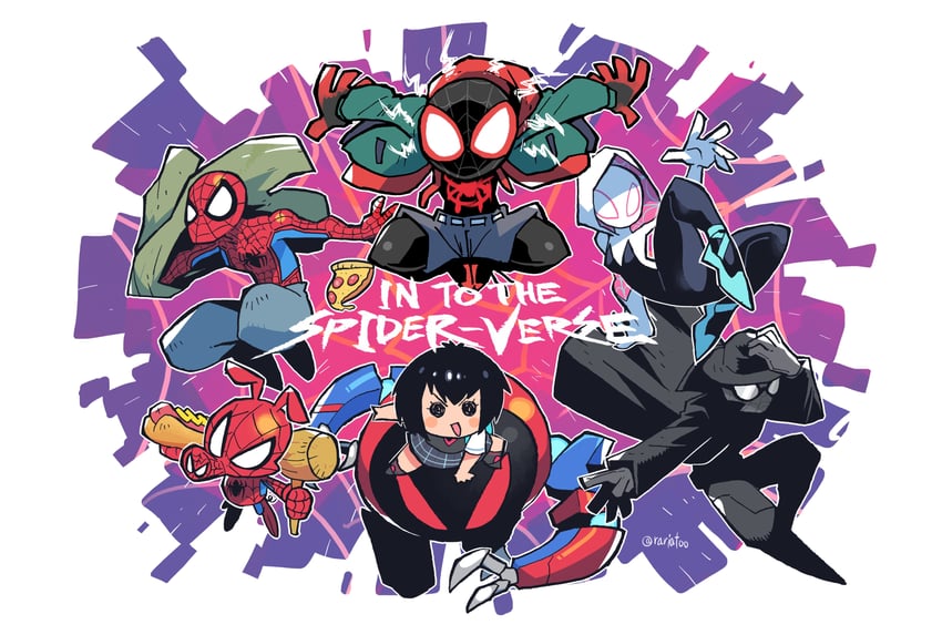 spider-man, spider-gwen, peni parker, sp//dr, spider-man noir, and 1 more (marvel and 3 more) drawn by rariatto_(ganguri)
