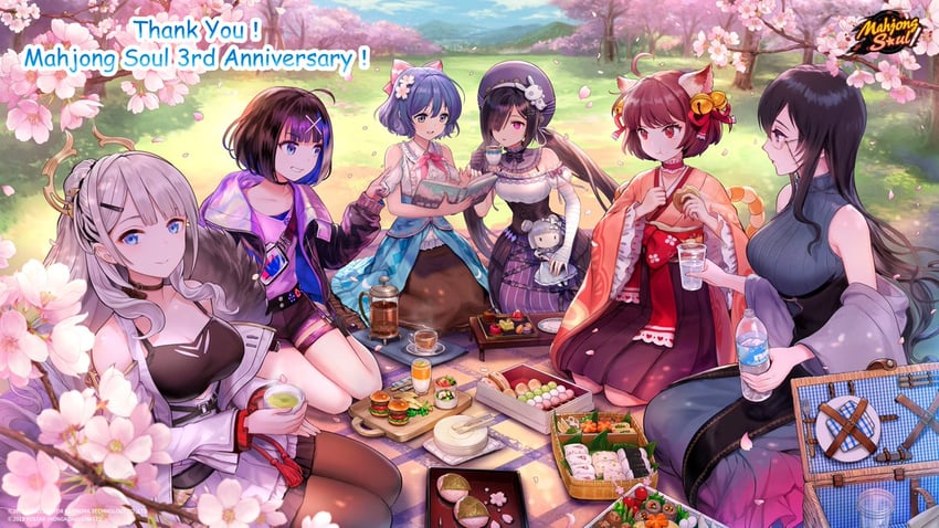 ichihime, morikawa ayako, nanami reina, himekawa hibiki, onodera nanaha, and 1 more (mahjong soul) drawn by asatani_tomoyo