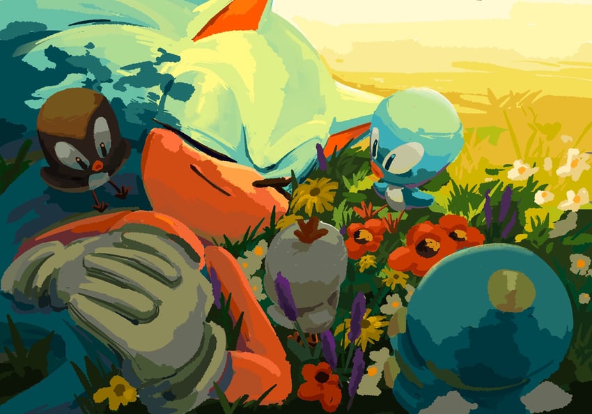 sonic the hedgehog, neutral chao, flicky, pecky, and cucky (sonic) drawn by yangfaa_sonic
