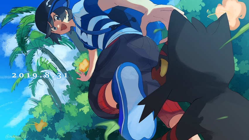 elio and litten (pokemon and 1 more) drawn by rozu_ki