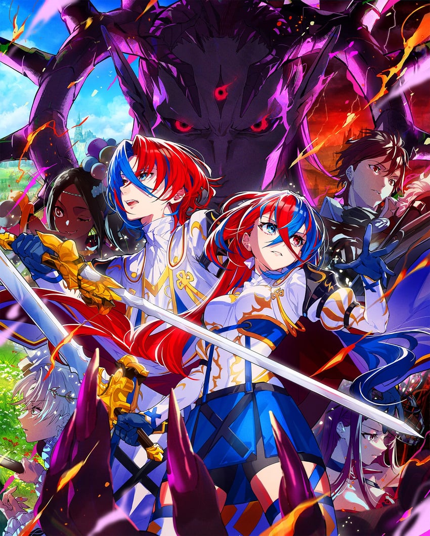 female alear, ivy, male alear, timerra, diamant, and 2 more (fire emblem and 1 more) drawn by mika_pikazo
