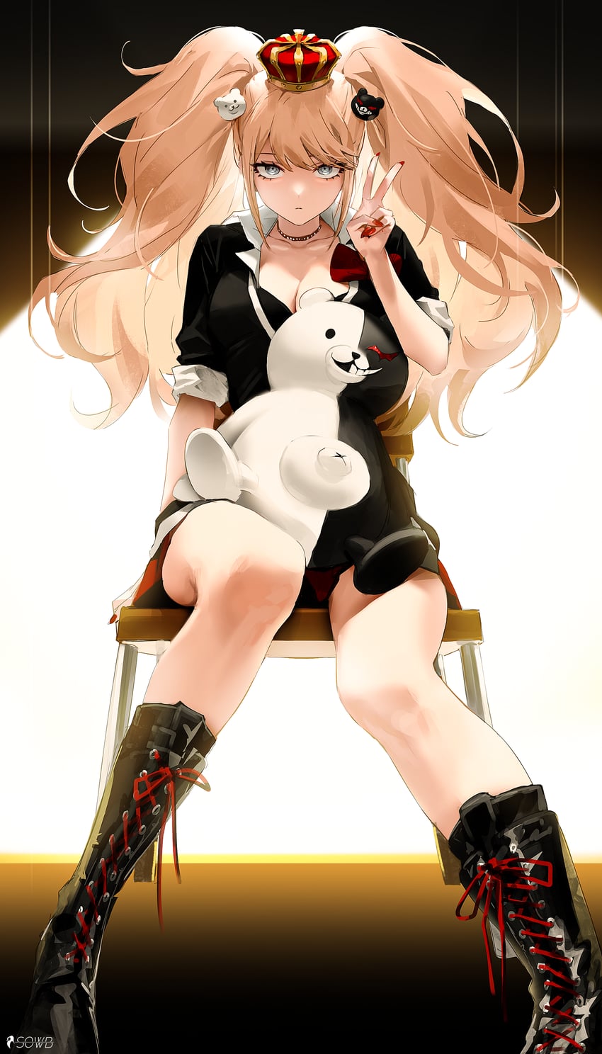 enoshima junko and monokuma (danganronpa and 1 more) drawn by sowb