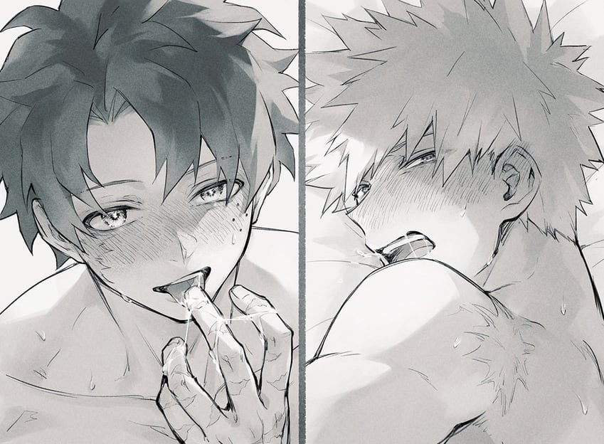 midoriya izuku and bakugou katsuki (boku no hero academia) drawn by lycik_98
