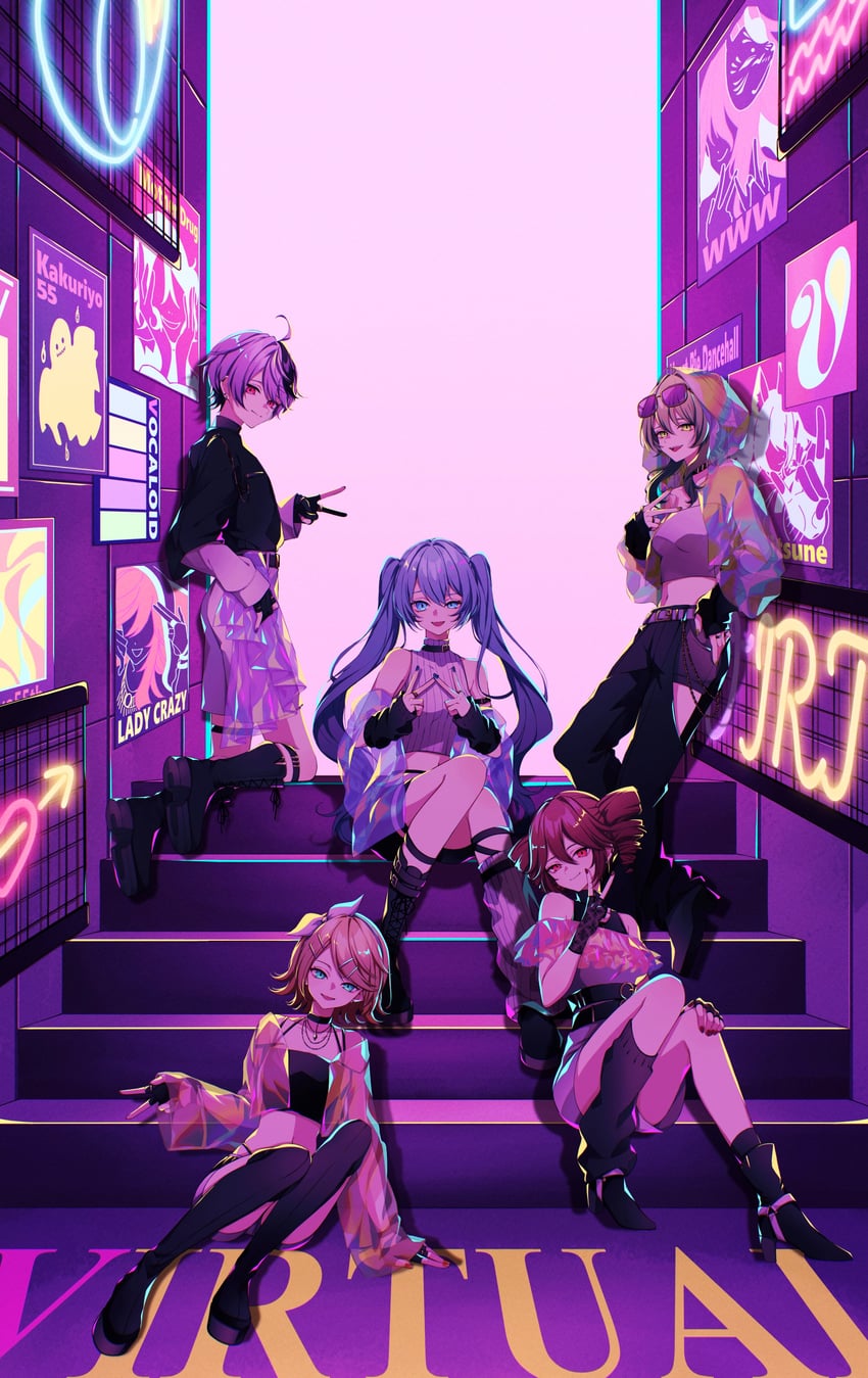 hatsune miku, kagamine rin, kasane teto, gumi, and flower (vocaloid and 3 more) drawn by yanagida_shiina