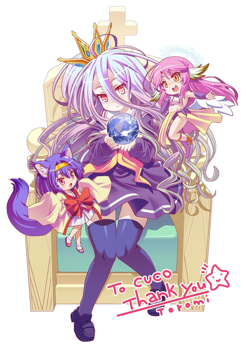 jibril, shiro, and hatsuse izuna (no game no life) drawn by toromi_(toromix2)