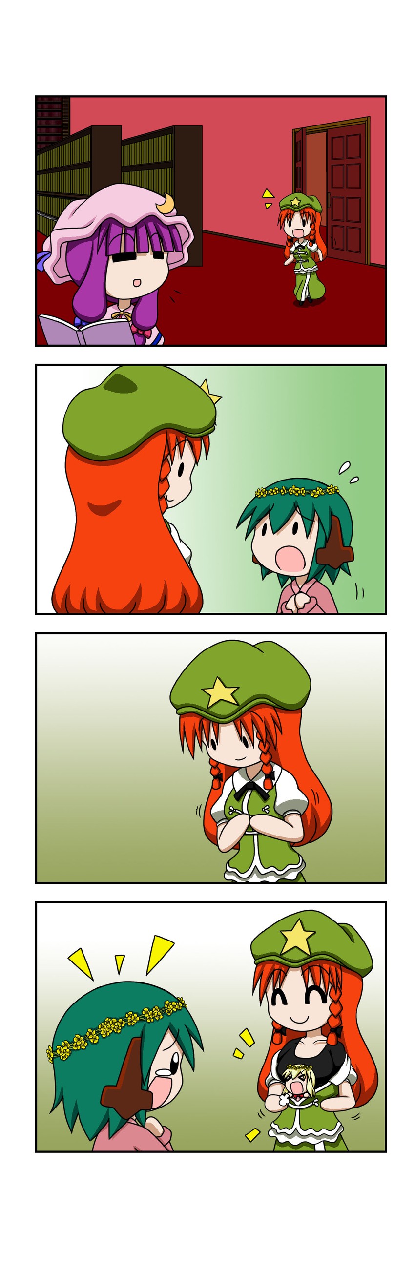patchouli knowledge, hong meiling, kasodani kyouko, and lily white (touhou) drawn by rakugaki-biyori