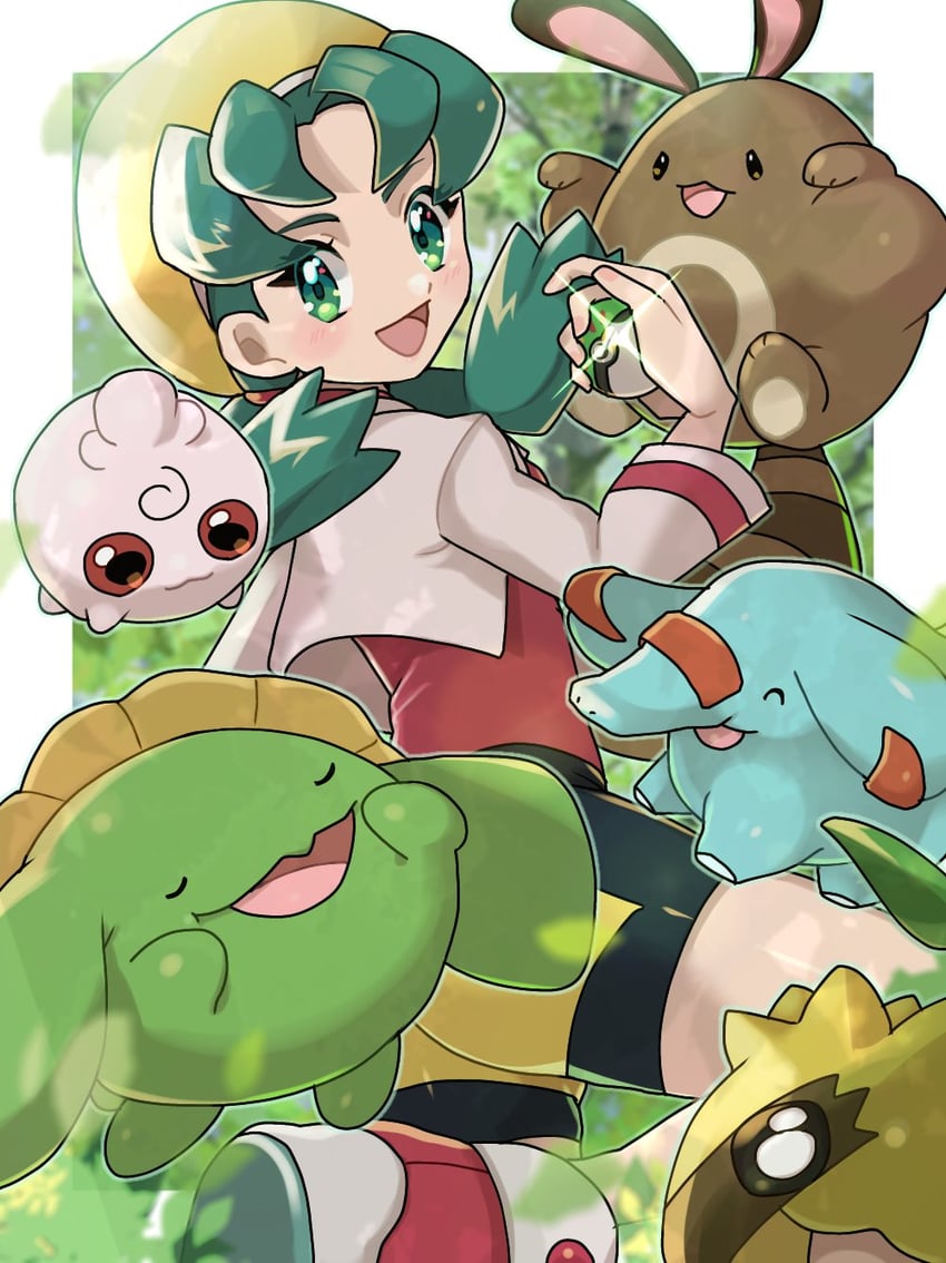 kris, sentret, igglybuff, skiploom, sunkern, and 1 more (pokemon and 1 more) drawn by fu_(tk1189227dhy)