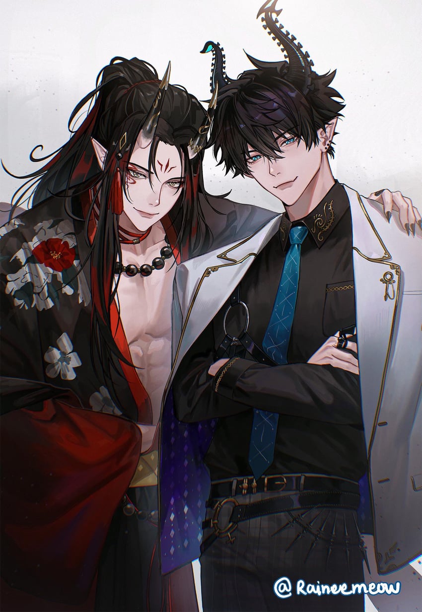 vox akuma and ren zotto (nijisanji and 1 more) drawn by raineemeow
