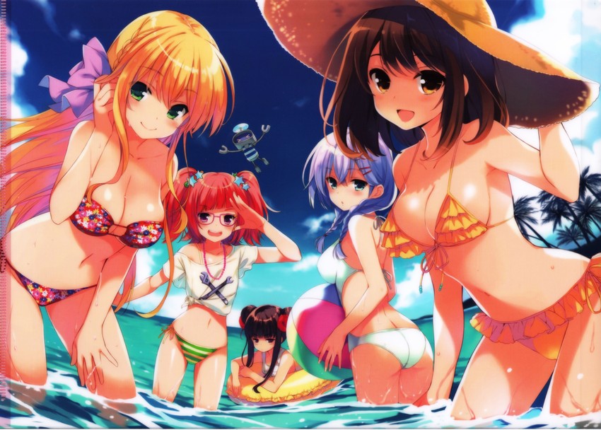 shiina kokomi, murakami fumio, mochizuki erena, shiranui isuzu, and nejikawa raimu (girlfriend) drawn by qp:flapper