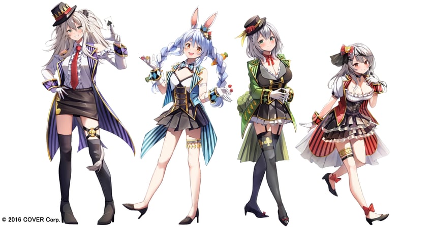 usada pekora, sakamata chloe, shirogane noel, and shishiro botan (hololive) drawn by summer_tail720