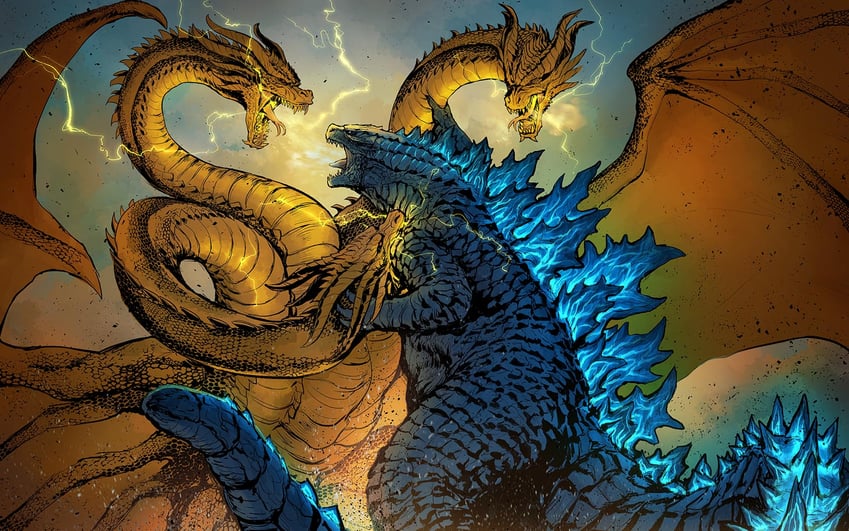 godzilla and king ghidorah (godzilla and 2 more) drawn by zhen_lu