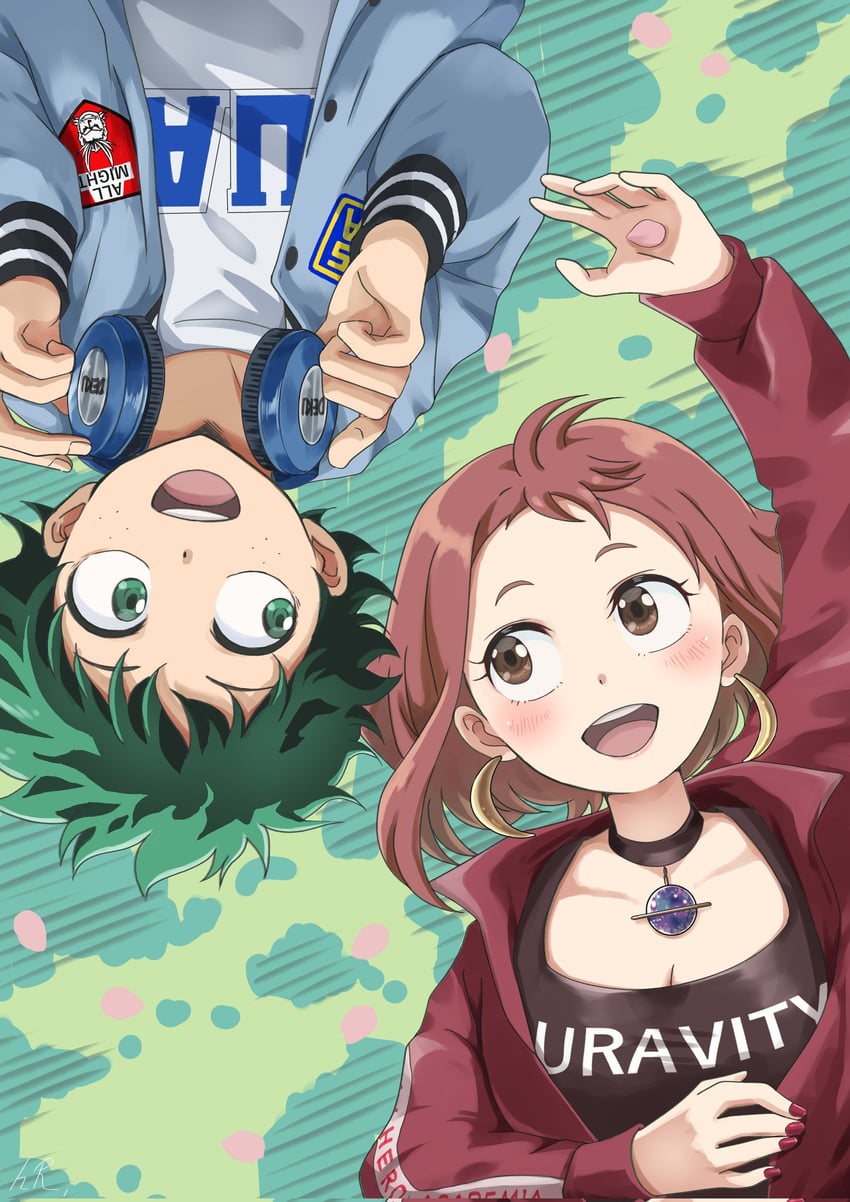 midoriya izuku and uraraka ochaco (boku no hero academia) drawn by hinari080812