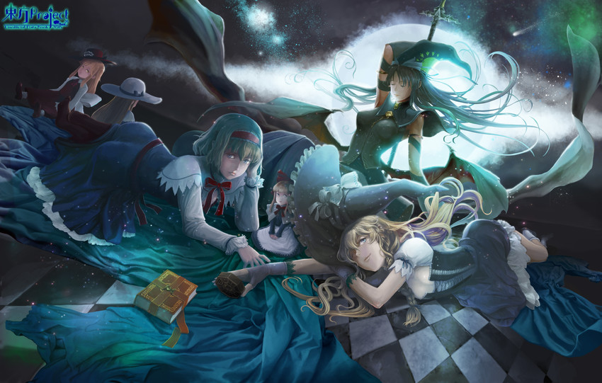 kirisame marisa, alice margatroid, shanghai doll, and mima (touhou) drawn by hiraoka_masamune