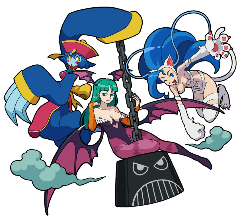 morrigan aensland, felicia, and hsien-ko (darkstalkers) drawn by noumiso